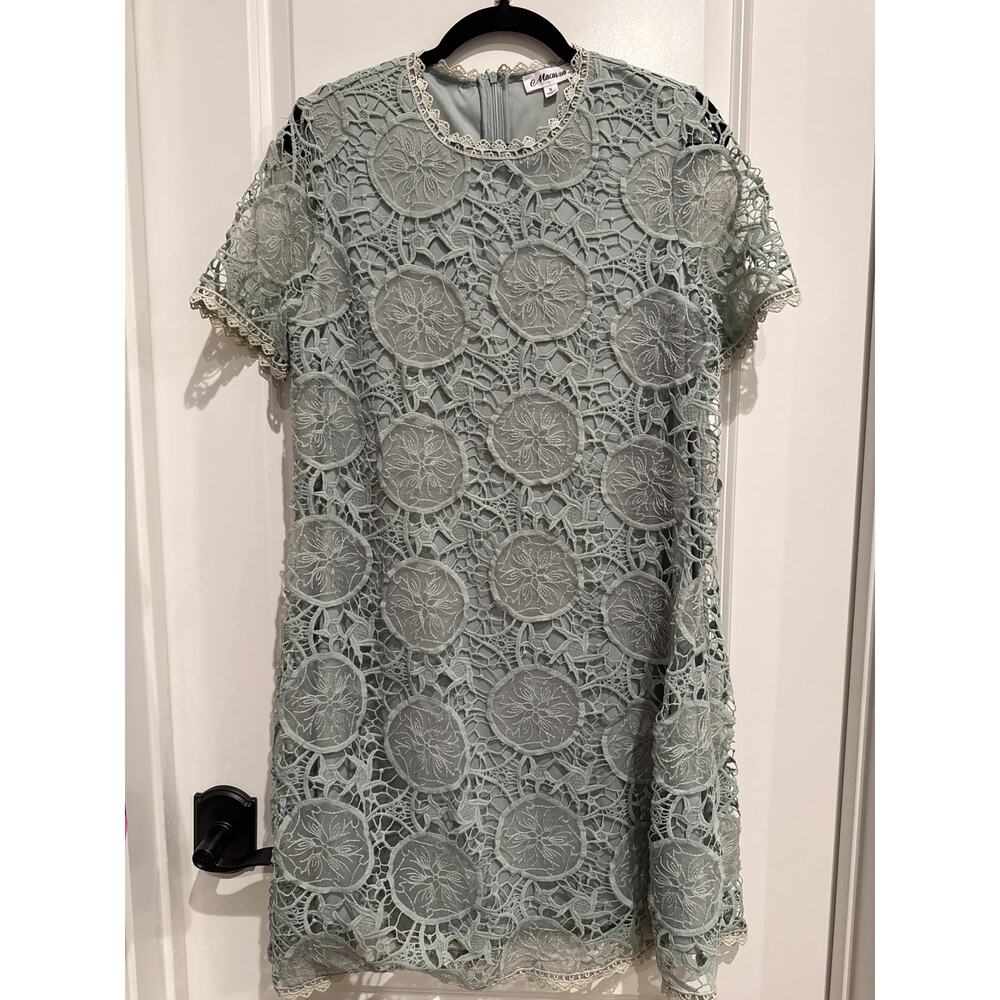 MSRP: $140 | ✨ Macaron Floral Lace Shift Dress – Size S | Sage / Soft Green✨ - Picture 2 of 10
